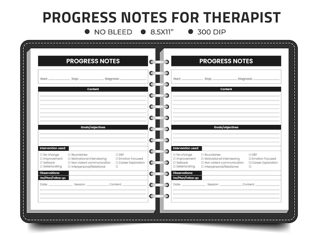 Записка о прогрессе для терапевтов, журнал, журнал, журнал и интерьер kdp