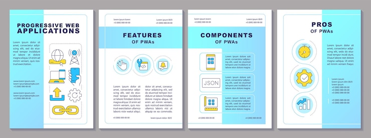 Vector progressive web applications blue brochure template