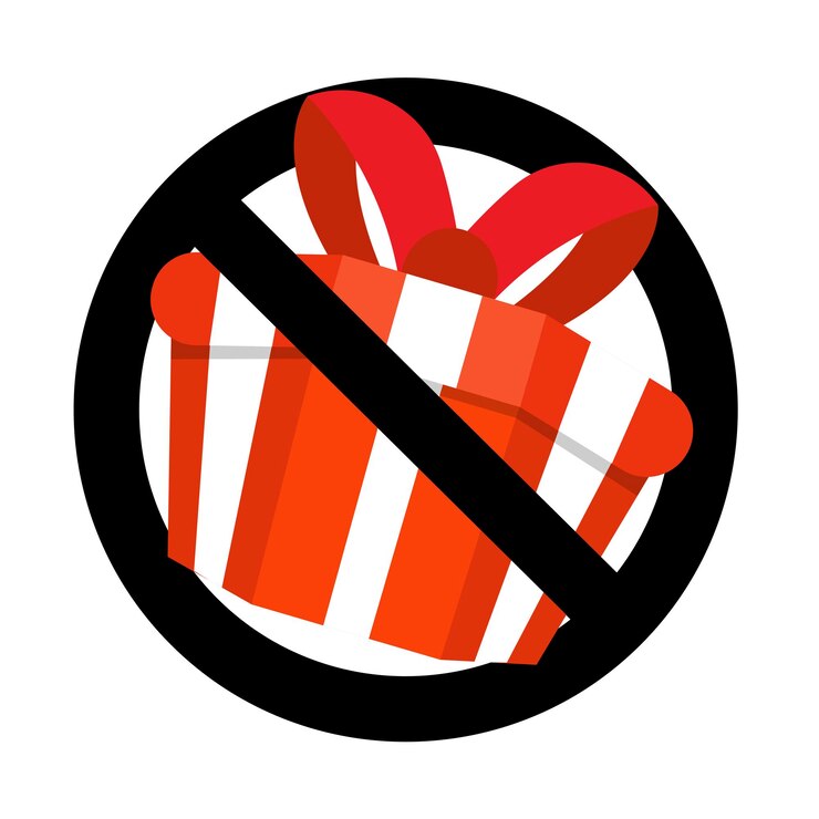 Prohibit sign and no gift and surprise prohibitory present