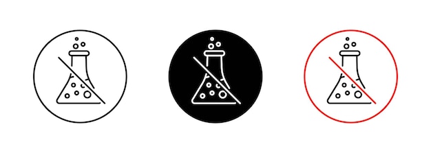 Prohibition of chemical additives vector sign. Non-toxic symbol. Chemical flask icon. Eco, laboratory, research and science symbol. Environmental chemistry line icon. Green care.