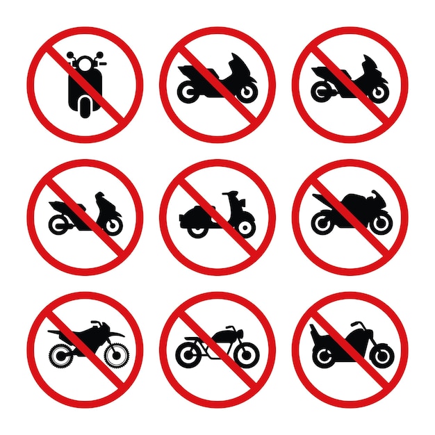 Vector prohibition motorcycle symbol set vector no motorcycle sign symbol set vector