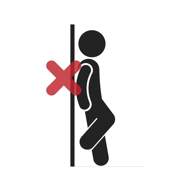 Vector prohibition pictogram man lean on wall or glass door for safety industrial transportation sign