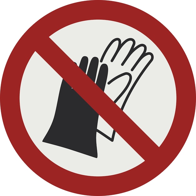 Vector prohibition sign pictogram do not wear gloves iso 7010 p028