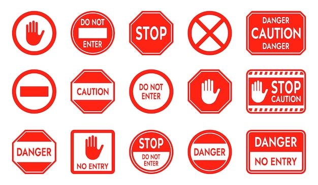 禁止一時停止標識警告危険横断歩道歩行者エリア自動車禁止区域と車道横断歩道警告標識ベクトル図