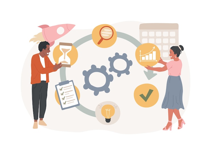 Vector project life cycle isolated concept vector illustration successful project management stages of