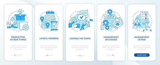 project management blue onboarding mobile app screen