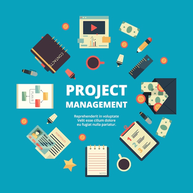 Project management . concept van office perfect team beheren werkprocessen jaarlijkse strategie