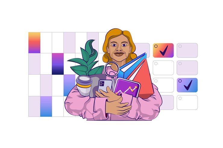 Vector project management concept with people scene in flat cartoon design for web woman working with calendar planning tasks and schedule vector illustration for social media banner marketing material