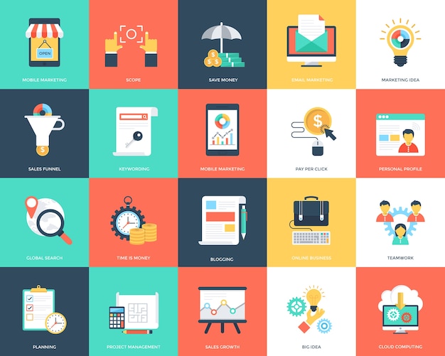 Project management flat icons pack