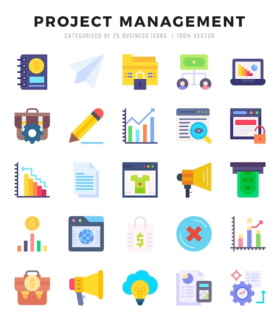 Project Management Icon Pack 25 Векторных символов для веб-дизайна