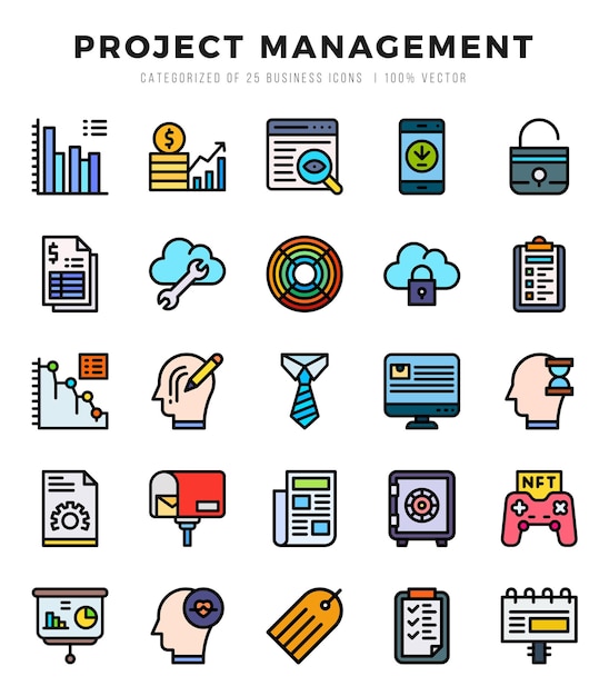 Project Management Icon Pack 25 Vector Symbols for Web Design