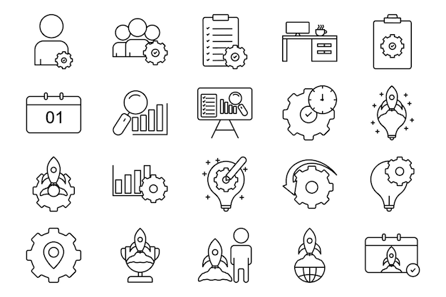 Project management illustration icon set icon related to business project management Line icon style Simple vector design editable