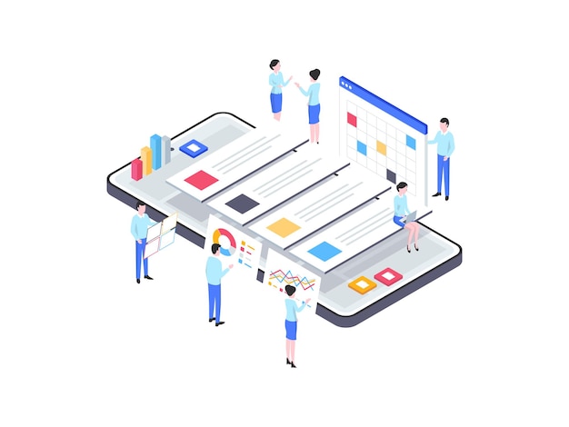 Vector project management isometric illustration. suitable for mobile app, website, banner, diagrams, infographics, and other graphic assets.