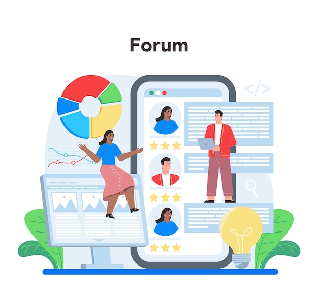 Онлайн-сервис или платформа управления проектами Успешное планирование стратегии Маркетинговый анализ и разработка Онлайн-форум Векторная иллюстрация