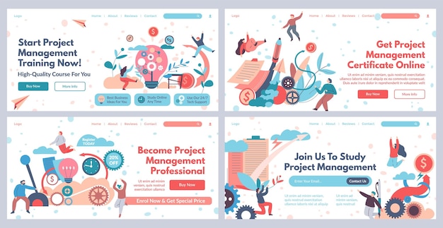 Vector project management training at web banner set