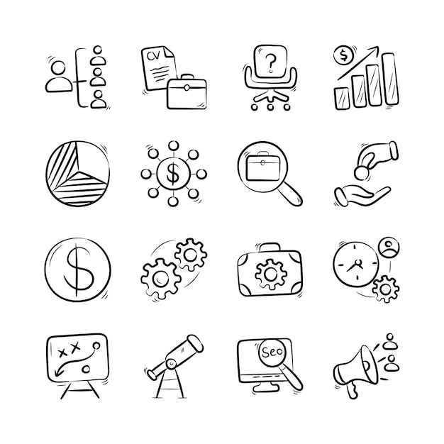 Project Management Vector Overzicht Hand Draw Icon Set 6