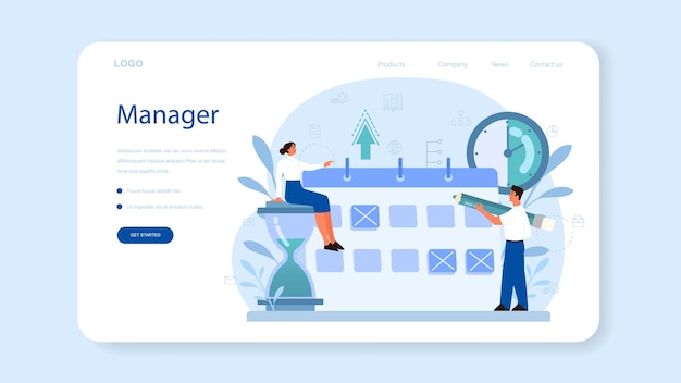 Project management web banner or landing page. Successful strategy, motivation and leadership. Marketing analysis and development.