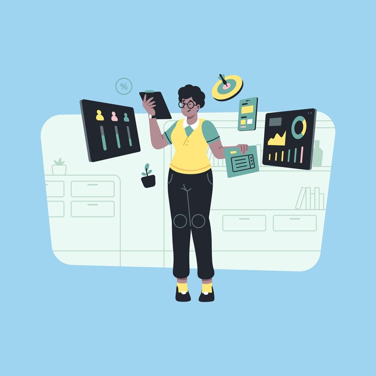 Vector project manager illustration scenes for visually show business aspects