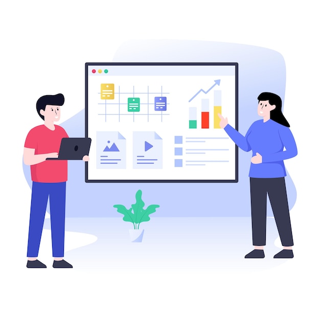 Project manager with assistant flat illustration