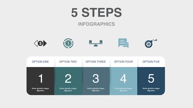 Project operatie onderzoeksstrategie marketing iconen Infographic ontwerp lay-out sjabloon Creatief presentatieconcept met 5 stappen