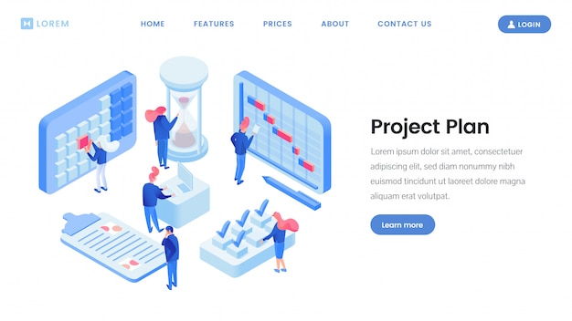 Project planning isometric website template