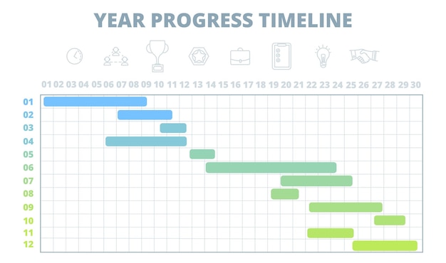 Вектор График проекта график развития работы на год шаблон диаграммы ганта для запуска бизнеса инфографический календарь планирование полной векторной схемы