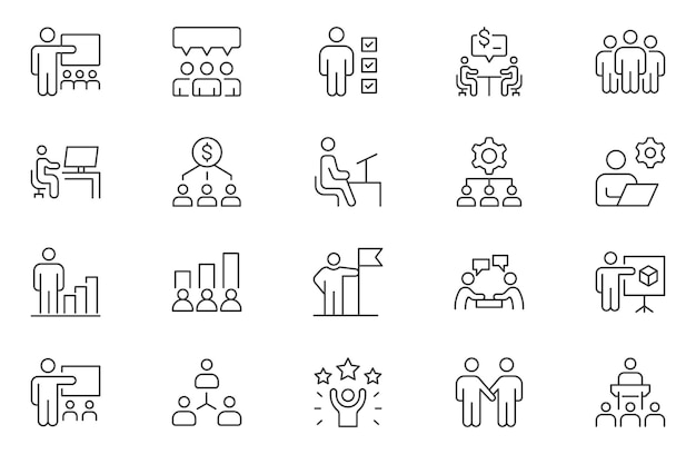 Projectmanagement webicons in lijnstijl Schedule ontwikkeling van human resource management