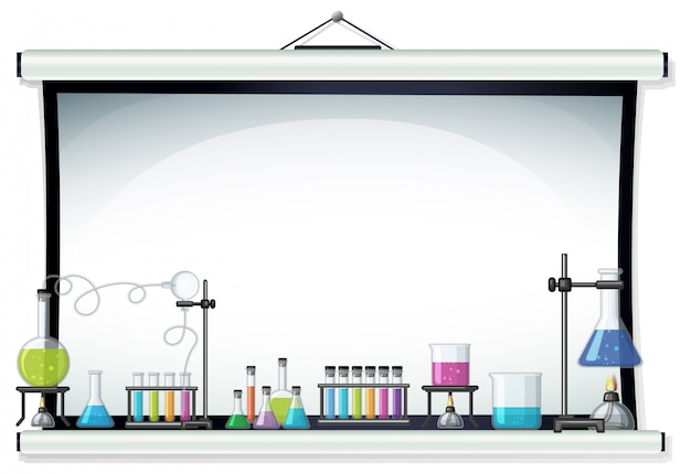 Projectorscherm met laboratoriumapparatuur