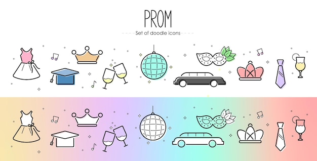 Prom doodle pictogrammen