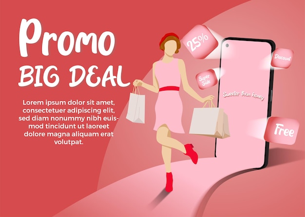 Vettore promo un grosso telefono pop-up