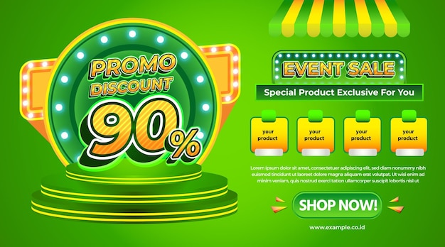 PROMO DISCOUNT 90 PERCENT 3D TEXT EFFECT EDITABLE SALE BIG EVENT BANNER FLYER SALE SPECIAL OFFER TEMPLATE BACKGROUND