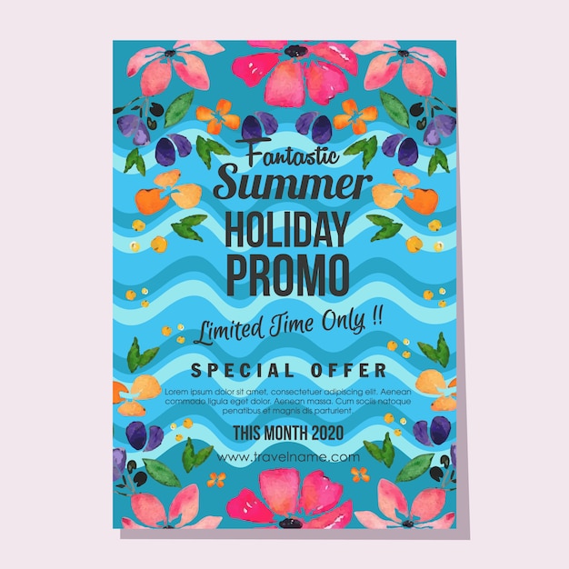 Promo summer holiday template watercolor flower