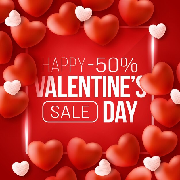 Promo webbanner voor valentijnsdag verkoop met rode harten.