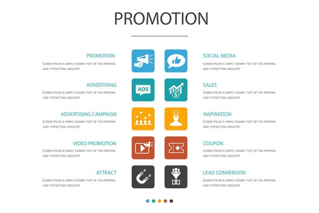 Promotie Infographic 10 optie concept reclame verkoop lead conversie trekt eenvoudige pictogrammen aan