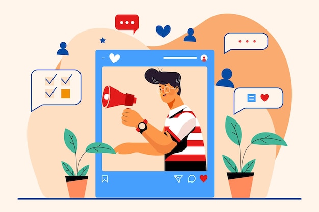 Promotie op sociale media met een megafoon