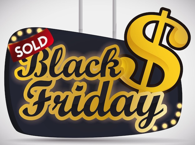 Promotiebord voor Black Friday met gouden geldsymbool en label