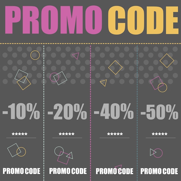 Vector promotiecode, couponcode. platte vector banner ontwerp illustratie op zwart