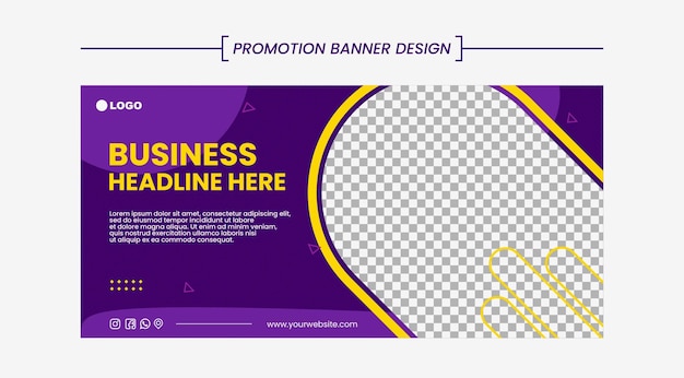 PROMOTION BANNER FOR GENERAL BUSINESS WITH PURPLE AND YELLOW COLOR