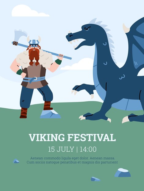 Banner o poster promozionale per l'illustrazione vettoriale piatta del festival della cultura vichinga