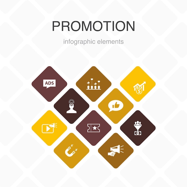 Promotion infographic 10 option color design.advertising, sales, lead conversion, attract simple icons