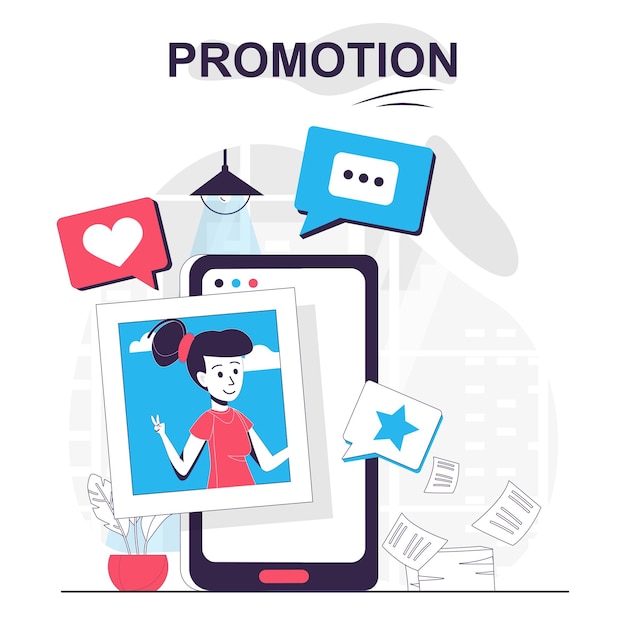 Promotion isolated cartoon concept digital marketing online promotion in social networks