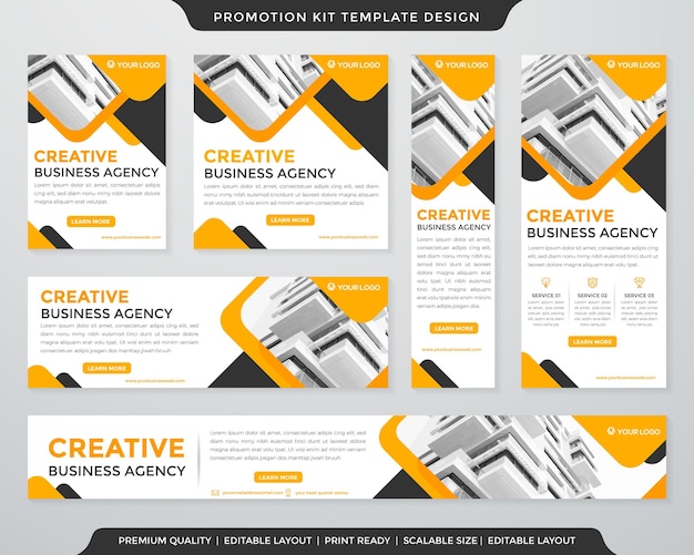 웹 배너 및 디지털 광고에 프리미엄 스타일을 사용하는 프로모션 키트 템플릿