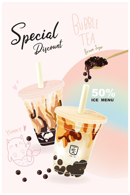 Vector promotion milk tea bubble brown sugar matcha green tea