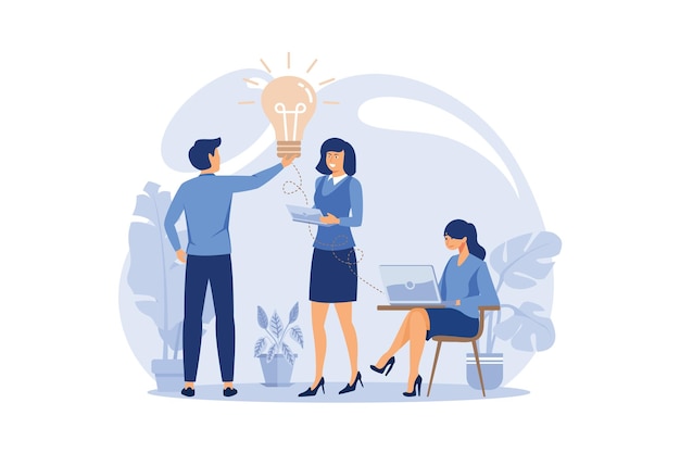 Promotion in the network manager at remote work searching for new ideas solutions flat illustration