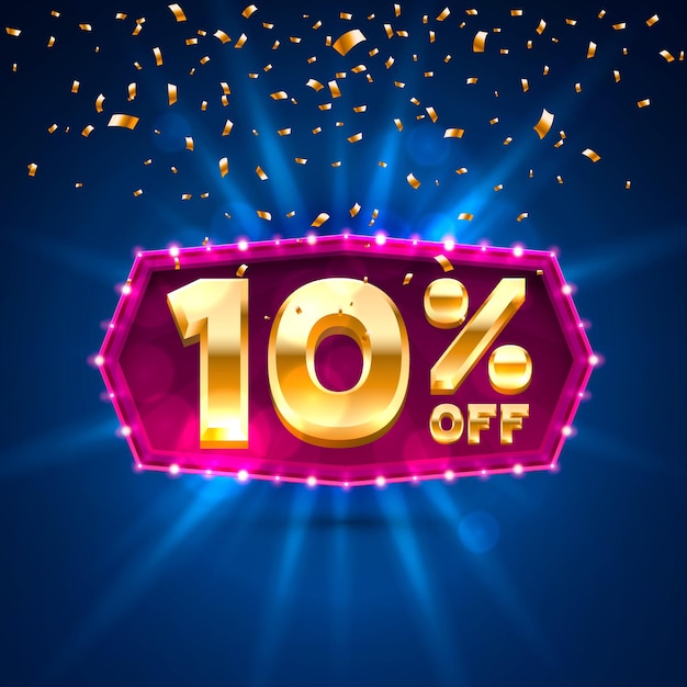 Sconto promozionale 10 gold shopping. illustrazione vettoriale