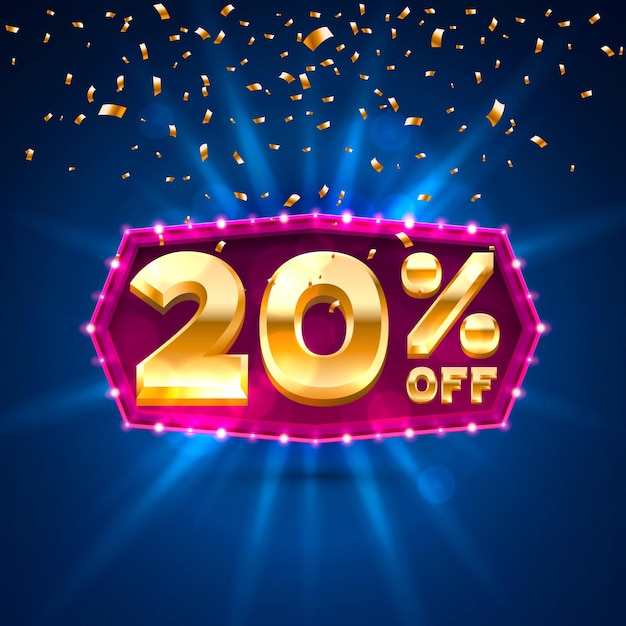 Promotional 20 Discount Gold Shopping. Vector illustration