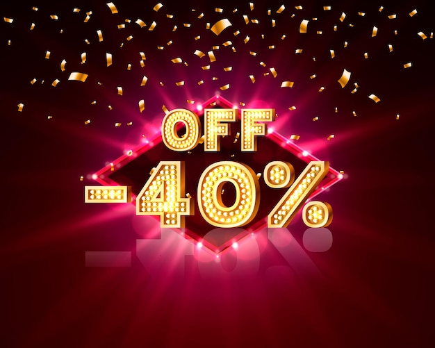 Vector promotional 40 discount gold shopping. vector illustration