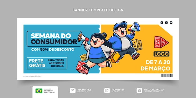Vettore progettazione di banner promozionali per celebrare la settimana del consumatore in portoghese brasiliano