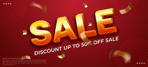 Promotional business sale banner design with text effect editable 3d text style