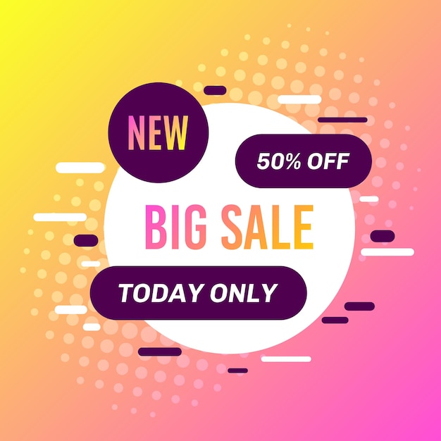 Vector promotional sale banner template design. big sale 50 percent off today only